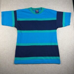 Vintage Weekend Gear Shirt Men XS Blue Green Navy Striped Retro 90s Streetwear